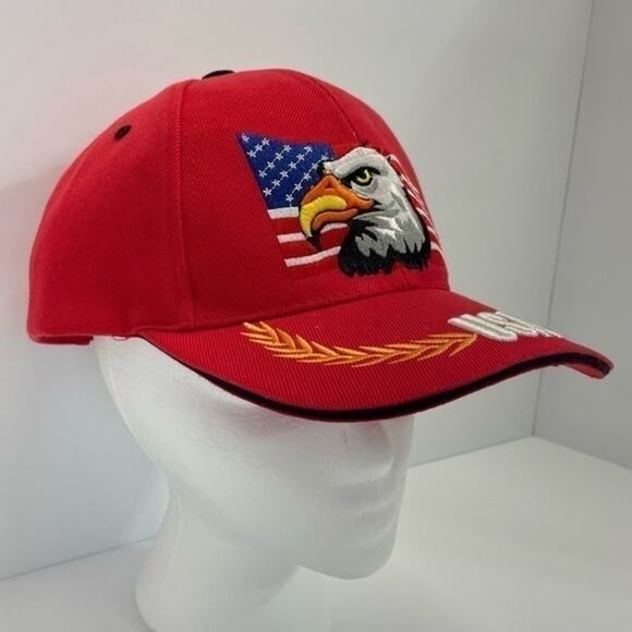 USA Baseball Hat 6 Panel Velcro Snapback Eagle Flag Embroidered red - Picture 3 of 11